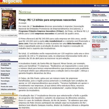 Finep: R$ 1,3 bilhão para empresas nascentes – Site – PEGN