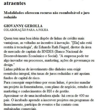 Crédito para inovação tem condições atraentes – Site – Folha de São Paulo