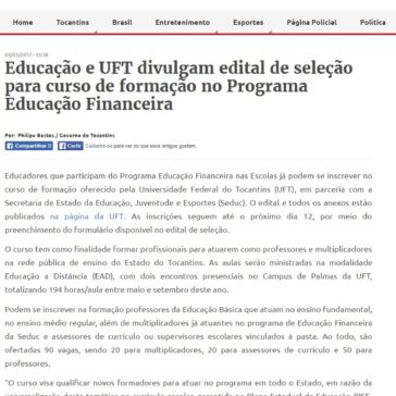 Educação e UFT divulgam edital de seleção para curso de formação no Programa Educação Financeira – Surgiu