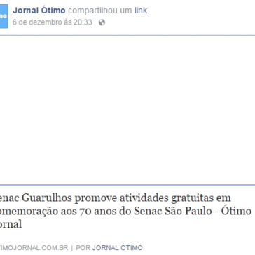 Senac Guarulhos promove atividades gratuitas em comemoração aos 70 anos de Senac São Paulo – Ótimo Jornal