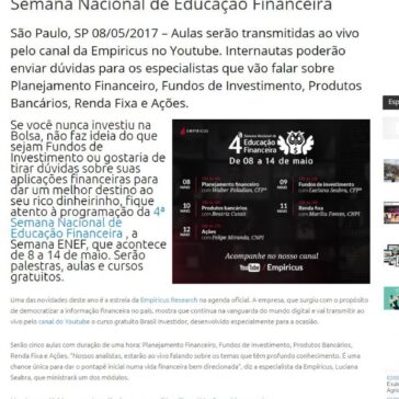 Curso Brasil Investidor estará disponível na 4ª Semana Nacional de Educação Financeira – Comunique-se