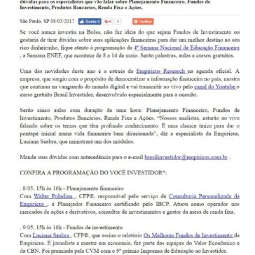 Curso Brasil Investidor estará disponível na 4ª Semana Nacional de Educação Financeira – LLaranjas