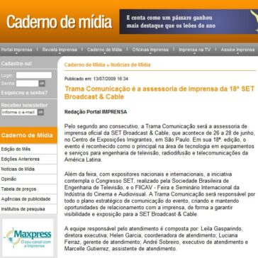 Trama Comunicação é a assessoria de imprensa da 18ª SET Broadcast & Cable – Portal Imprensa