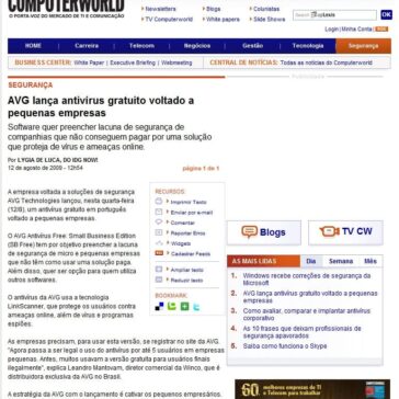 AVG lança antivírus gratuito voltado a pequenas empresas – Site – Computerword
