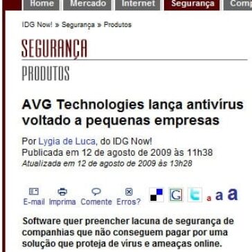 AVG Technologies lança antivírus voltado a pequenas empresas – Site – IDG Now