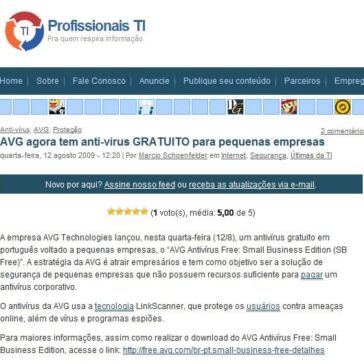 AVG agora tem anti-vírus GRATUITO para pequenas empresas – Site – Profissionais TI