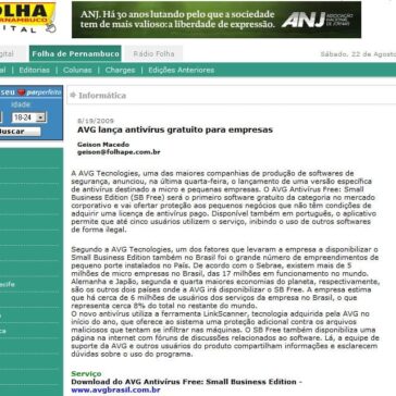 AVG lança antivírus gratuito para empresas – Site – Folha de Pernambuco