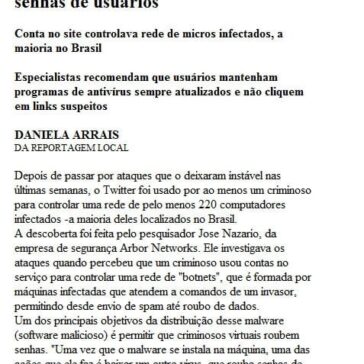 Criminoso usa Twitter para furtar senhas de usuários – Site – Folha de S.Paulo