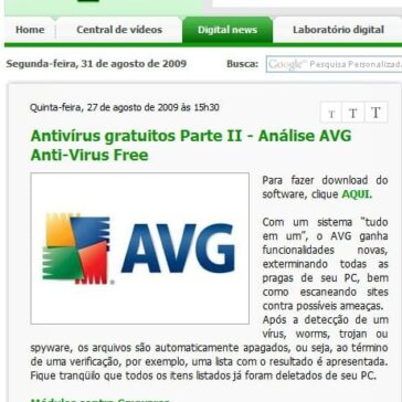 Antivírus gratuitos Parte II – Análise AVG Anti-Virus Free – Site – Olhar Digital