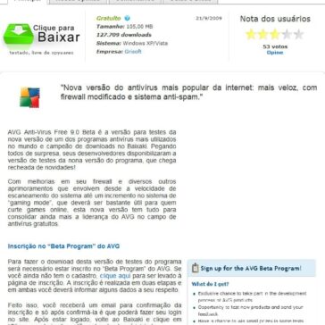 AVG 9.0 Beta 2 – Site – Baixaki
