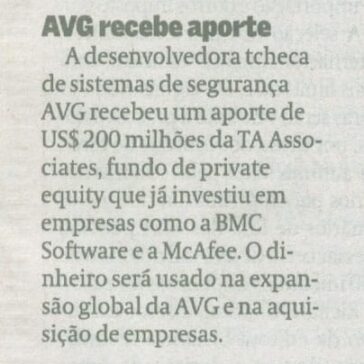 AVG recebe aporte – Jornal – Valor Econômico – Página B1