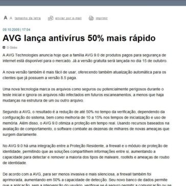 AVG lança antivírus 50% mais rápido – Site – Gazeta Web