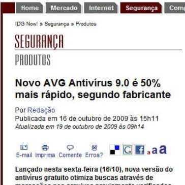 Novo AVG Antivírus 9.0 é 50% mais rápido, segundo fabricante – Site – IDG Now