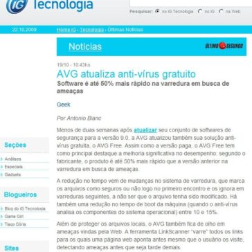 AVG atualiza anti-vírus gratuito – Site – IG Tecnologia