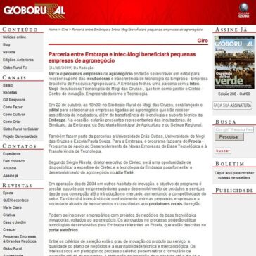 Parceria entre Embrapa e Intec-Mogi beneficiará pequenas empresas de agronegócio – Site – Globo Rural