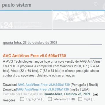 AVG AntiVirus Free v9.0.698a1730 – Site – Paulo Sistem