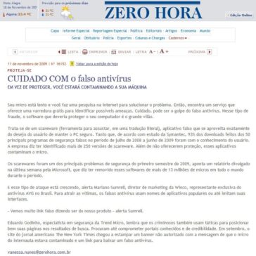 Cuidado com o falso antivírus – Site – Zero Hora