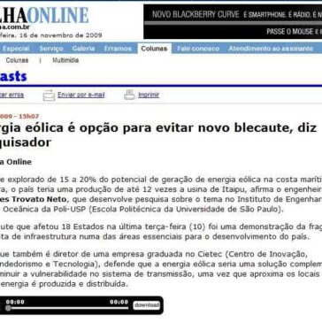 Energia eólica é opção para evitar no blecaute, diz pesquisador – Site – Folha de S.Paulo