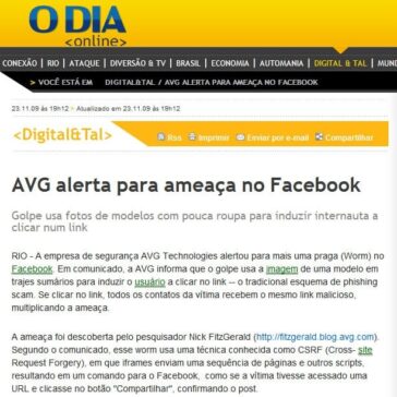 AVG alerta para ameaça no Facebook – Site – O Dia