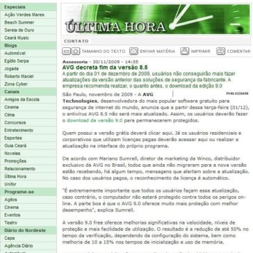 AVG decreta fim da versão 8.5 – Site – Verdes Mares