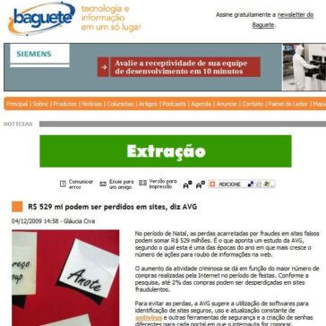 R$ 529 mi podem ser perdidos em sites, diz AVG – Site – Baguete