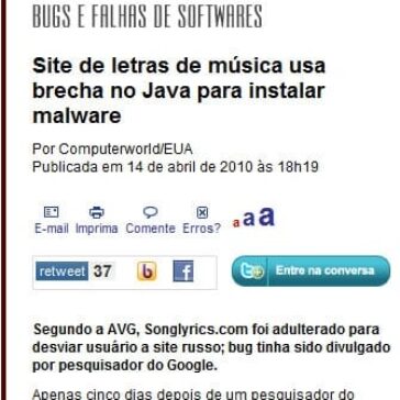 Site de letras de música usa brecha no Java para instalar malware – IDG Now