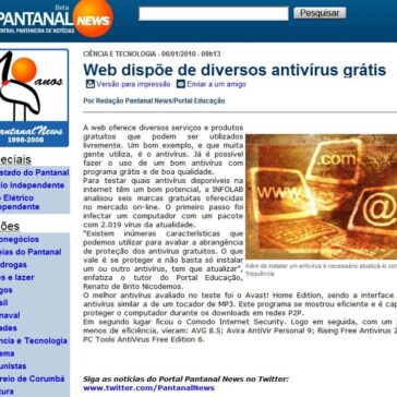Web dispõe de diversos antivírus grátis – Site – Pantanal News