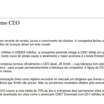 AVG confirma JR Smith como CEO – Site – Decision Report