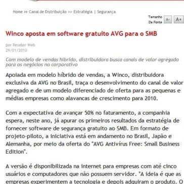 Winco aposta em software gratuito AVG para o SMB – Site – Reseller Web