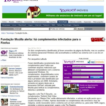 Fundação Mozilla alerta: há complementos infectados para o Firefox – Site – Yahoo!