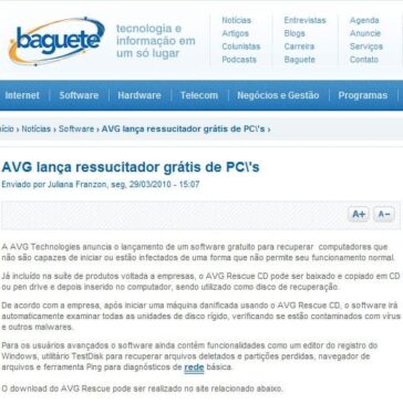 AVG lança ressucitador grátis de PCs – Site – Baguete