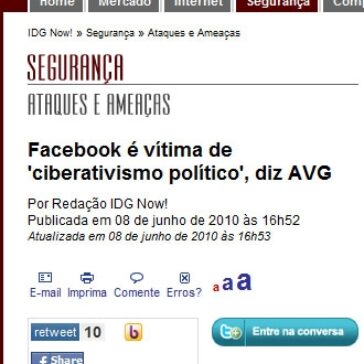 Facebook é vítima de ‘ciberativismo político’, diz AVG – IDG Now