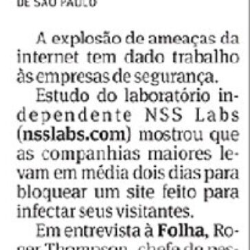 Empresas sofrem com demanda de ameaças on-line – Folha de S.Paulo