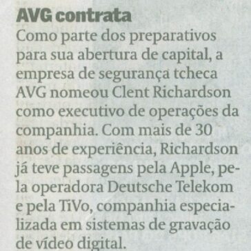 AVG contrata – Valor Econômico – Página B1