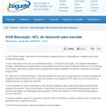 AVG Educação: 40% de desconto para escolas – Baguete