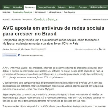 AVG aposta em antivírus de redes sociais para crescer no Brasil – iG