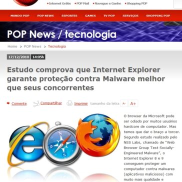 Estudo comprova que Internet Explorer garante proteção contra Malware melhor que seus concorrentes – POP
