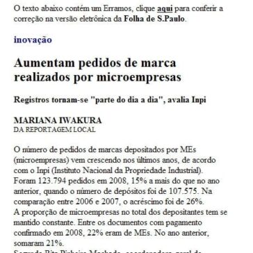 Aumentam pedidos de marca realizados por microempresas – Site – Folha de S.Paulo