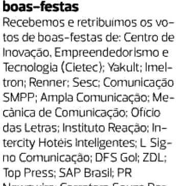 Votos de boas-festas – Diário de São Paulo