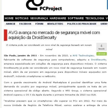 AVG avança no mercado de segurança móvel com aquisição da DroidSecurity – PC Project