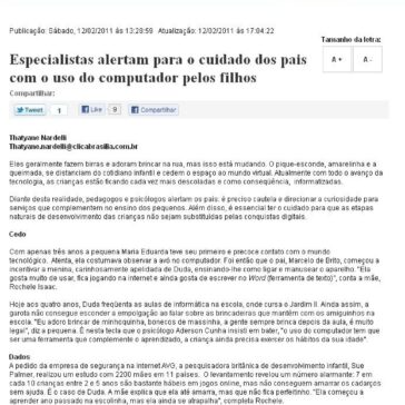 Especialistas alertam para o cuidado dos pais com o uso do computador pelos filhos – ClicaBrasilia