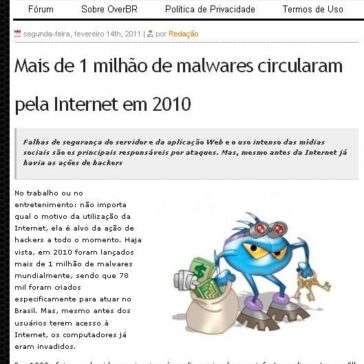 Mais de 1 milhão de malwares circularam pela Internet em 2010 – Over BR