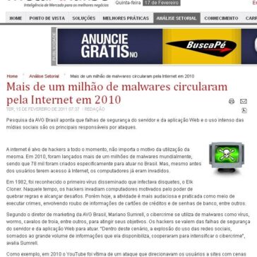 Mais de um milhão de malwares circularam pela Internet em 2010 – Meta Análise