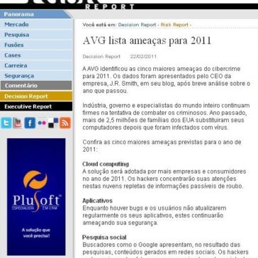 AVG lista ameaças para 2011 – Risk Report