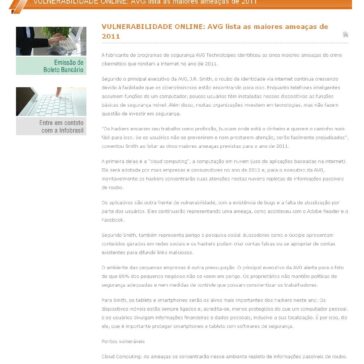 VULNERABILIDADE ONLINE: AVG lista as maiores ameaças de 2011 – Info Brasil
