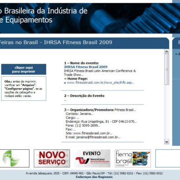 Feiras no Brasil – IHRSA Fitness Brasil 2009 – Site – Associação Brasileira da Indústria de
