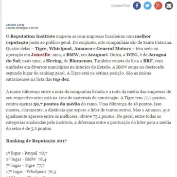 Claudio Loetz: Ranking de reputação destaca quatro empresas de Joinville – O Sol Diário