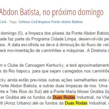 Confirmada limpeza da Ponte Abdon Batista, no próximo domingo – Prefeitura do Jaraguá do Sul