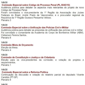 Agenda da semana na Câmara dos Deputados – Caldeirão Político
