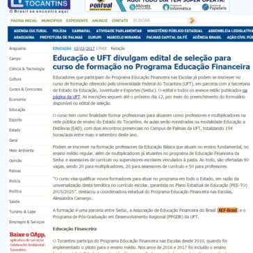 Educação e UFT divulgam edital de seleção para curso de formação no Programa Educação Financeira – Conexão Tocantins